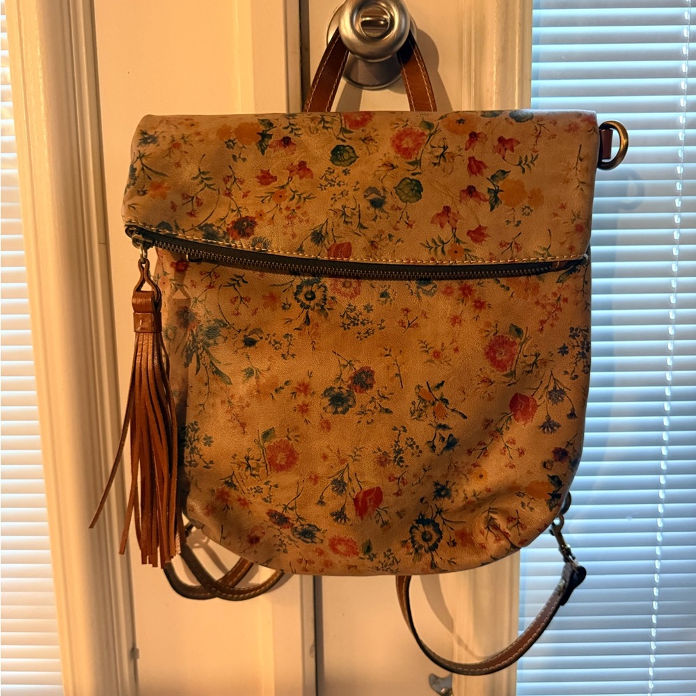 Patricia Nash Luzilla tan floral backpack purse